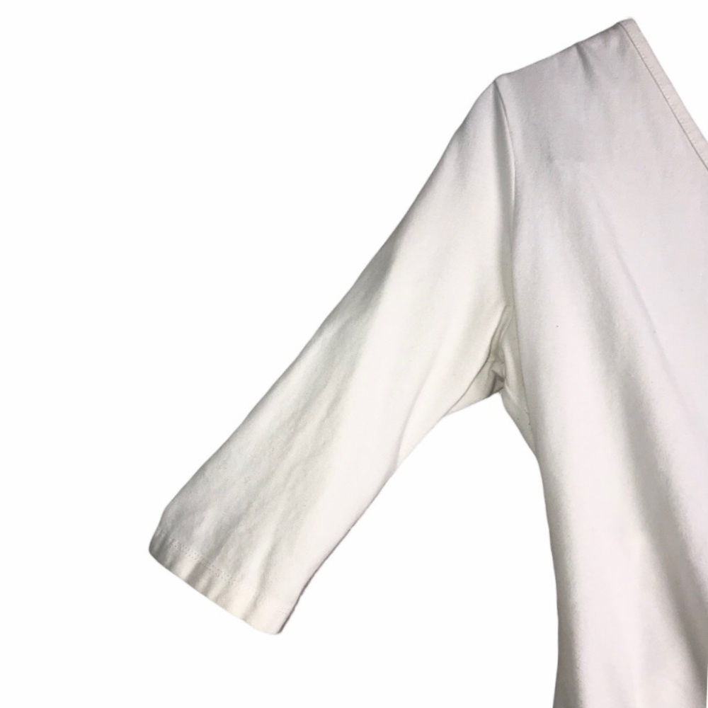 Soft Surroundings Pearl White 3/4 Sleeve Surplice Jersey Faux Wrap Crop Top - Picture 5 of 8